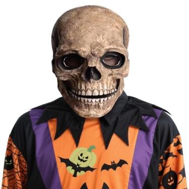 Imagem de Kurmingary Scary Skull Mask with Moving Jaw, Creepy Latex Skeleton Head Mask with Movable Mouth for Cosplay Party Props - Brown