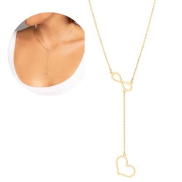 Imagem de Colar Rommanel Lindo Com Pingentes Infinito E Coração Banhados Ouro 18