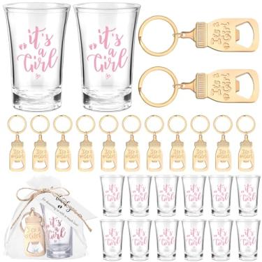 Imagem de Vesici 20 conjuntos de lembrancinhas de chá de bebê para meninas e meninos copos de acrílico abridor de garrafas de ouro chaveiros etiquetas de agradecimento e bolsas para chá de bebê, festa revelação