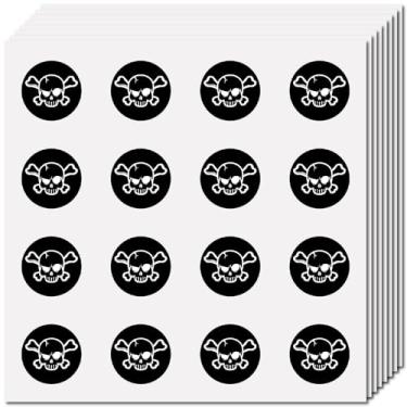 Imagem de CREATCABIN 128 peças adesivos de garrafa de água de caveira decalque de Halloween adesivo plástico 2,5 cm à prova d'água autoadesivo desenho animado plantas verdes pequeno redondo scrapbook planner