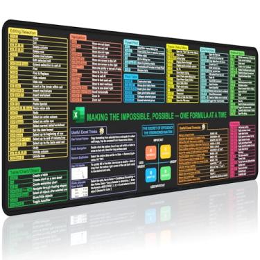 Imagem de MIXVOVA Tapete de mesa para folha de dicas Excel, mouse pad Excel GG 80 x 30 cm, superfície lisa e fácil de limpar, mouse de atalhos do Excel para escritório, bordas costuradas, perfeito para trabalho