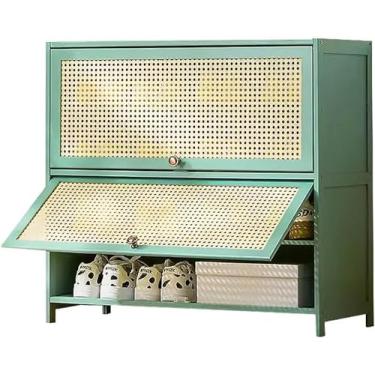 Imagem de LGEOELIAS Armário de sapatos de bambu com abas e prateleiras para área de entrada, corredor, design estreito de sala de estar, disponível em comprimentos de 60/70/80 cm