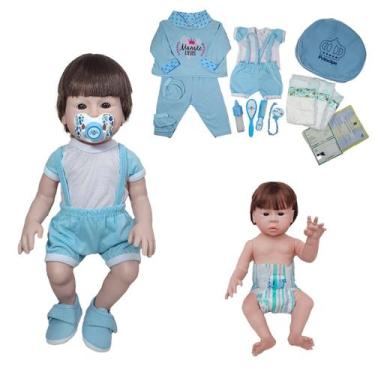 Imagem de Boneco Bebê Reborn Silicone 2 trocas + 19 Itens azul claro - Mamãe Reb