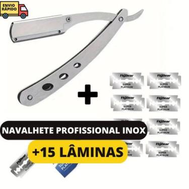 Imagem de Navalha Com 15 Lâminas De Aço Inox Kit Navalhete Profissional Para Cor