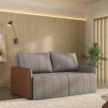 Imagem de Sofá Cama Retrátil e Reclinável 3 Lugares 200cm Jequitibá Cabecasa Caramelo/Capuccino