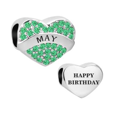 Imagem de MiiFort Pingente de coração de zircônia cúbica verde cintilante com pedras do mês de maio serve para pulseiras de aniversário Pandora Charms