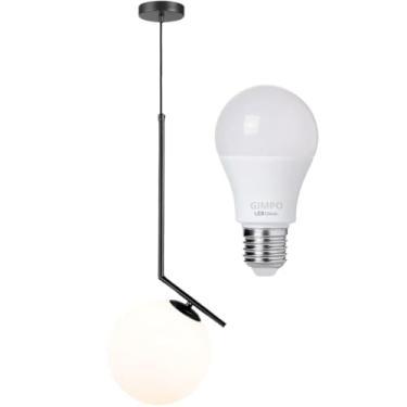 Imagem de Gimpo, Luminária Pendente Jabuticaba 45cm Angular Globo Vidro 15cm Teto Gimpo KJDD-E-059-12 + 1 Lâmpada LED 9W COR:PRETO