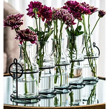 Imagem de Vaso de flores de vidro com suporte de metal, os melhores vasos para flores, conjunto para decoração de casa, decorações de casamento, decoração de mesa, cozinha, banheiro, quarto, decoração de prateleira, melhor vaso moderno para arranjo de flores