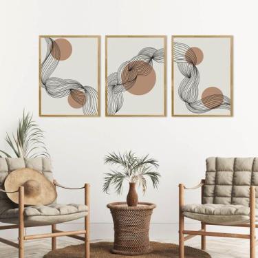 Imagem de Kit Quadro Decorativo Linhas Abstratas Moldura Mel - Inove Papéis de P