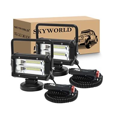 Imagem de SKYWORLD Barra de luz LED portátil com base magnética de 2 peças, feixe de inundação de 12,7 cm, 72 W, 12 V 24 V, luzes de condução off-road, para carro, caminhão, 4x4, SUV, ATV, tratores, escavadeira, branco 6000K, luzes de busca LED