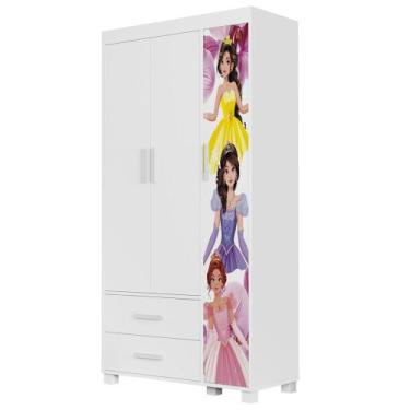 Imagem de Guarda Roupa Infantil 89cm Com 3 Portas Princesa Rosa Z53 - Mpozenato,
