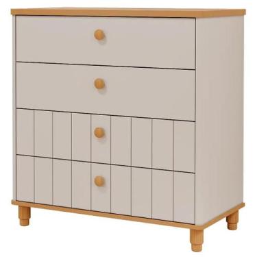 Imagem de Cômoda Bebê Retro Cupcake Permobili 4 Gavetas MDF, Off White/Nature