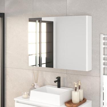 Imagem de Armário Espelheira para Banheiro 80cm  Aurora com 2 Portas de Espelho Branco