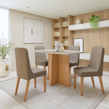 Imagem de Conjunto Sala de Jantar Tampo MDF com 4 Cadeiras  Amêndoa Clean/Off White/Bege