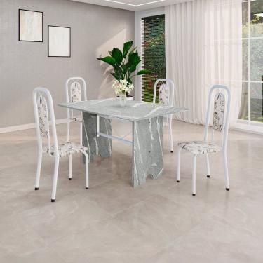 Imagem de Conjunto de Sala de Jantar 1 Mesa Granito e 4 Cadeiras Lara Arabesco / Branco / Cinza