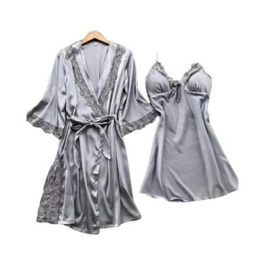 Imagem de Camisola Halter de Seda com Borda de Renda e Almofadas de Sutiã - Pija