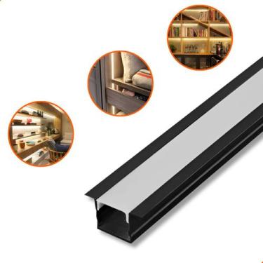 Imagem de Perfil De Led Embutir Slim 15x10mm Preto 2m Para Marcenaria Teto - VLE