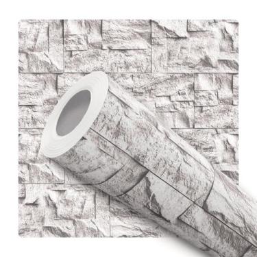 Imagem de Papel De Parede Adesivo Lavável Pedra Rustica 3d Mosaico Cinza Claro  