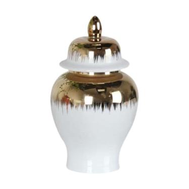 Imagem de XLWLLNJ Vaso de jarro coberto de cerâmica, jarra de gengibre chinês, vaso de flor de suporte de plantas tradicionais para escritório de sala de estar floral
