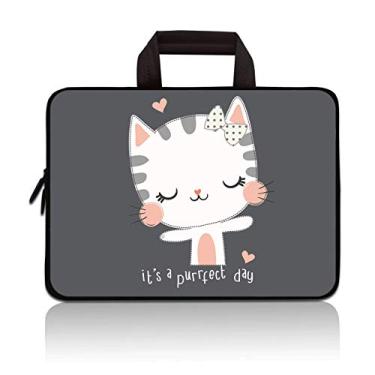 Imagem de RUYIDAY 14 15 15,4 15,6 polegadas Bolsa para laptop com alça de proteção de computador Bolsa para notebook capa de neoprene capa de viagem macia para Dell Lenovo Toshiba HP Chromebook ASUS Acer, Cute Kitty