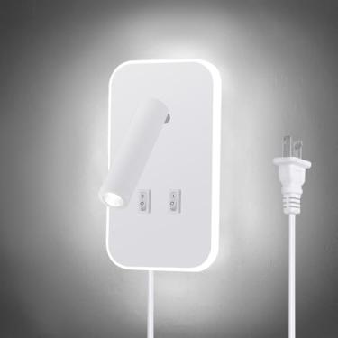 Imagem de Kawell 2 Em 1 Arandela De Led Moderna 8 W, Luz Interna Com Interruptor, Giratória 350°, 3 Lâmpada Leitura Para Quarto, Cabeceira, Sala Estar, Estudo, Branca 6000 K