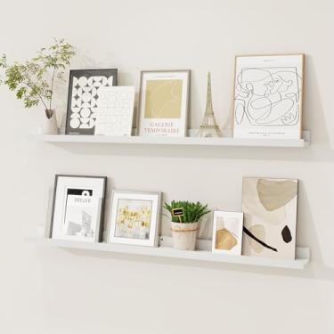 Imagem de Fun Memories Prateleira Para Fotos, Conjunto De 2 Prateleiras Flutuantes, 36" Madeira Maciça, Guardar Brinquedos, Estante Infantil Livros, Decoração Sala Estar, Quarto, Porta-Retratos, Branco