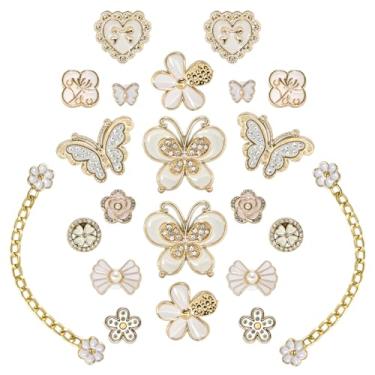 Imagem de G YITENG Conjunto de pingentes de sapatos decorativos, 22 peças, design de flor de borboleta de strass brilhante com correntes para lembrancinhas de festa femininas, Small, Resina plástica, Sem Pedra