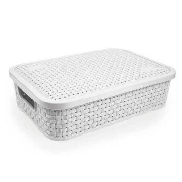 Imagem de Caixa Cesto Organizador Rattan Tampa Baixa M 4,5 Lt Branco - NITRON, U
