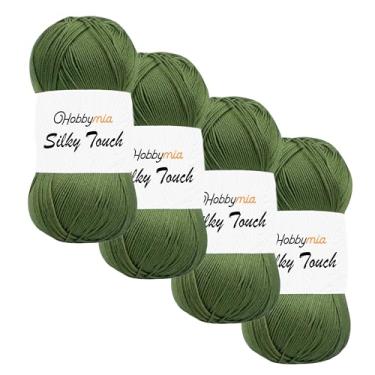 Imagem de HobbyMia Fio de crochê sedoso - 100 g / 383 jardas - 100% acrílico de microfibra - (2) peso fino esportivo - fio de efeito sedoso para tricô manual (verde - camuflagem, 4 novelos)