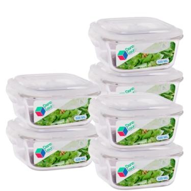 Imagem de Kit 6 Potes de Vidro Quadrado 320ML com Tampa Hermético Livre de BPA Refeições Marmitas e Armazenamento