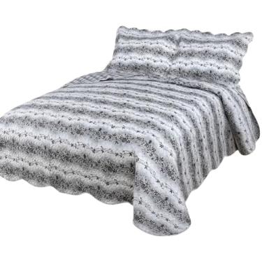 Imagem de Kit Colcha Queen Floral Cinza Ilha Bela Dupla Face 3 Peças Jolitex