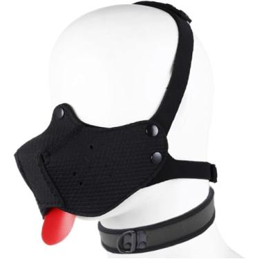 Imagem de Máscara de neoprene com capuz de focinheira para cachorro com capuz e coleira (preta, tamanho único)