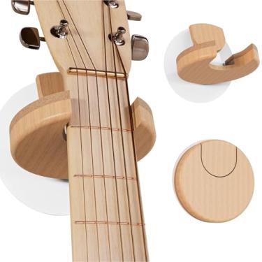 Imagem de BURNING&LIN Suporte de parede de guitarra dobrável com madeira maciça, design original de cortiça, suporte de montagem com economia de espaço, suporte de parede para acústico, banjo, baixo, ukulele