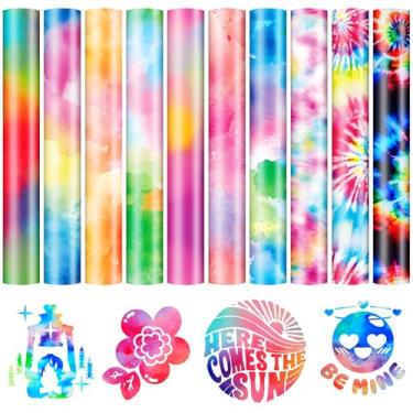 Imagem de HTVRONT Vinil De Transferência Térmica Tie-Dye Htv - Pacote Com 11 Padrões Htv, Fácil Remover E Passar A Ferro, Para Camisetas 30 Cm X 25 Cm, Ferro