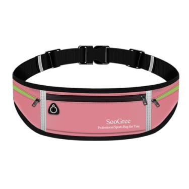 Imagem de SooGree Cinto de corrida fino para mulheres e homens, pochete refletiva para corrida, com zíper, impermeável, para corrida, para celular, dinheiro, GSP8806 Rosa, Esportivo