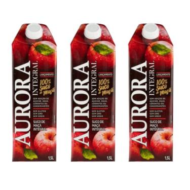 Imagem de Suco Integral de Maçã Aurora 3 Unidades 1,5L Tetra Pak Vegano 100% Suco