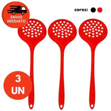 Imagem de Kit Escumadeira Universal Multiuso Silicone Maciço Panela Teflon Cerâm