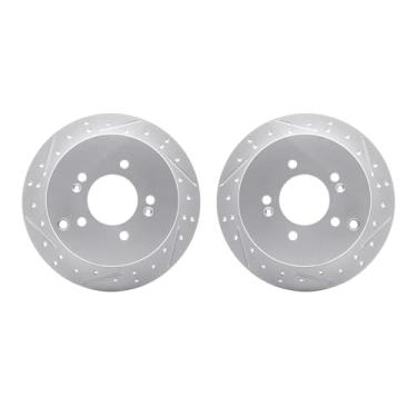 Imagem de Dynamic Friction Company Freios traseiros e rotores | Rotores de freio perfurados | Rotores de freio a disco traseiro | Serve para Hyundai Santa Fe 2001-2006; Hyundai Tucson 2005-2015; Kia Sportage