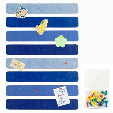 Imagem de 8 peças placa de pinos de feltro azul tiras de barra quadro de avisos, tiras de barra autoadesivas, placas de cortiça para paredes com 35 pinos, para colar notas, fotos, escritório, casa, sala de aula