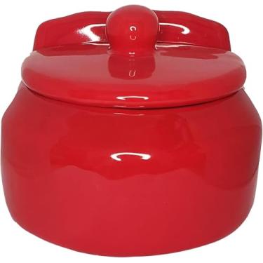 Imagem de Saleiro Com Tampa Em Cerâmica Mesa Parede Porta Sal De Louça Cor Vermelho