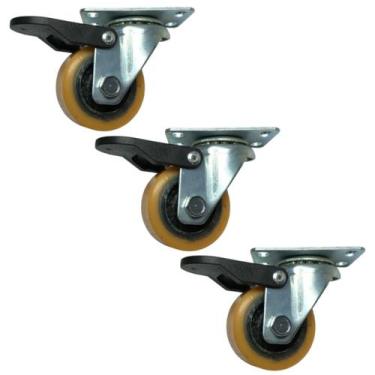 Imagem de Jogo 3 Rodizios Alumínio C/ Pu 2pol. Com Freio 90kg Por Roda - ABCMAIO