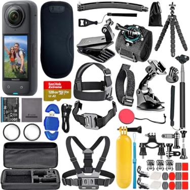 Imagem de Câmera de ação à prova d'água Insta360 X4 8K 360, 8K 360, pacote de estabilização com memória SanDisk Extreme de 128 GB, leitor de cartão de alta velocidade + kit de acessórios de 50 peças