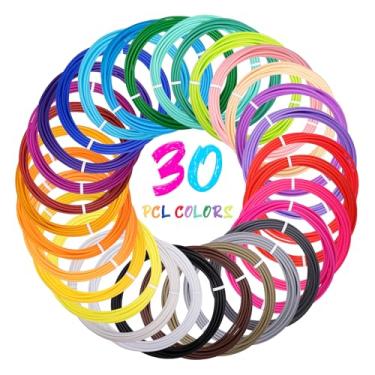Imagem de Kretrum Rifles de filamento de caneta 3D de 30 cores, refis de filamento PCL de 1,75 mm para caneta 3D MYNT3D Junior2, não serve para caneta inicial 3Doodler por cor, 30 m, total de 300 pés