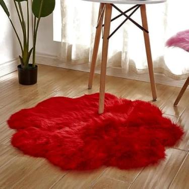 Imagem de Tapete Pelego Pelo Alto Luxo Para Foto Decoração Flor(P (50cmx50cm),Vermelho)