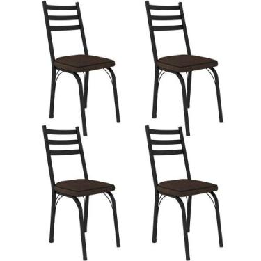 Imagem de Kit 4 Cadeiras Para Cozinha Tubular D-13 Nara De Aço Preto/imbuia - AR