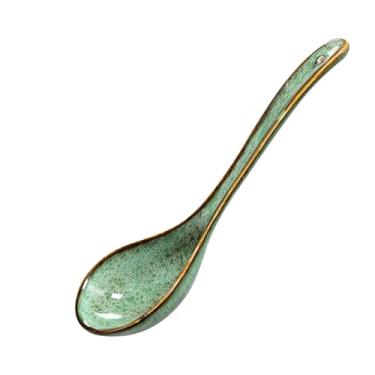 Imagem de Utensílios domésticos japoneses e coreanos simples, personalizados, delicados e criativos de cerâmica pintada à mão - colher de sopa de cabo longo