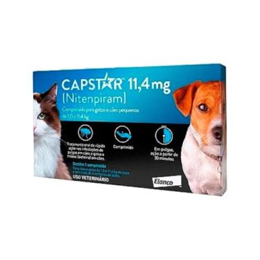 Imagem de Antipulgas, 11,4 mg, Comprimidos para Cães e Gatos até 11,4 kg, 2 Comprimido - Capstar Azul