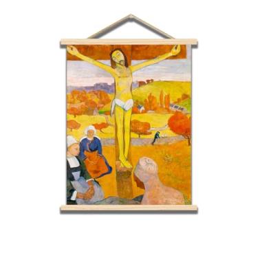 Imagem de OKRA Pôster suspenso de madeira Paul Gauguin - Pôster pendurado em tela de Cristo amarelo - Pintura a óleo religiosa imagem de Jesus abstrato - quarto banheiro decoração de casa