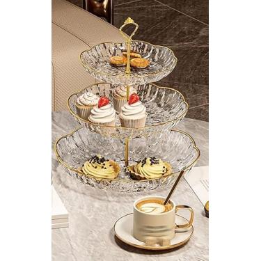 Imagem de Cesta de frutas redonda de metal de 3 camadas, suporte de armazenamento de produtos para balcão de cozinha, organizador alto de vegetais, grande capacidade (branco)