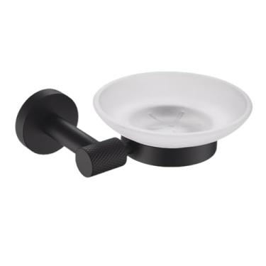 Imagem de Elegante suporte de toalha de parede em aço inoxidável preto fosco, roupão de banho, saboneteira, escova de lavar louça, conjunto de banheiro (saboneteira)